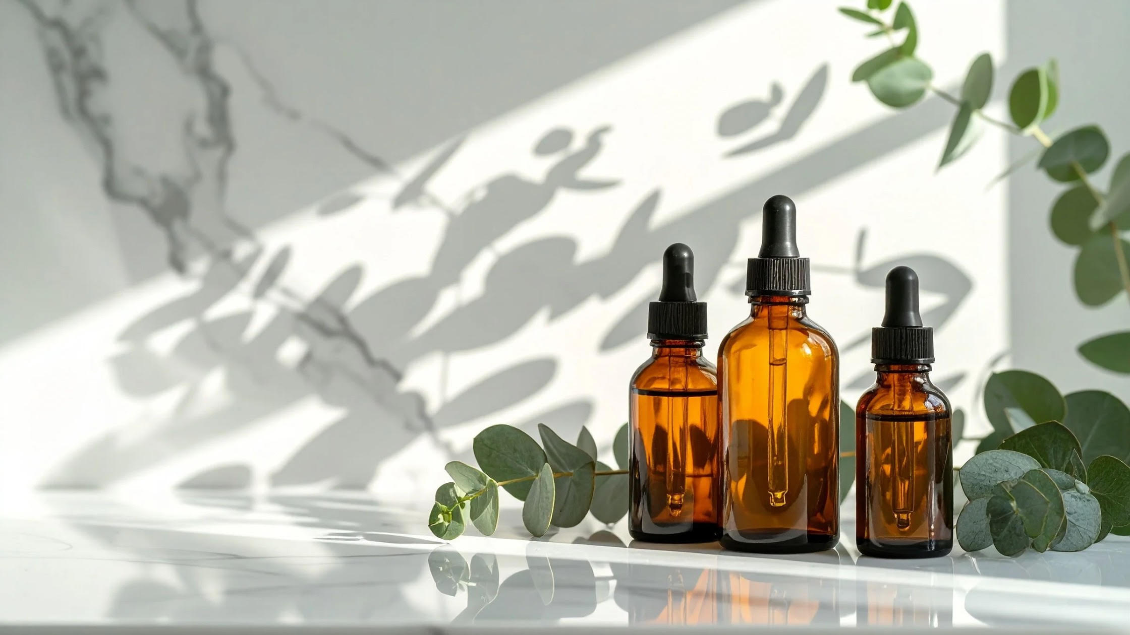 アロマオイルが窓からの柔らかな日差しを浴びている写真