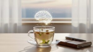 温かいハーブティーで脳を休息しているイメージ画像