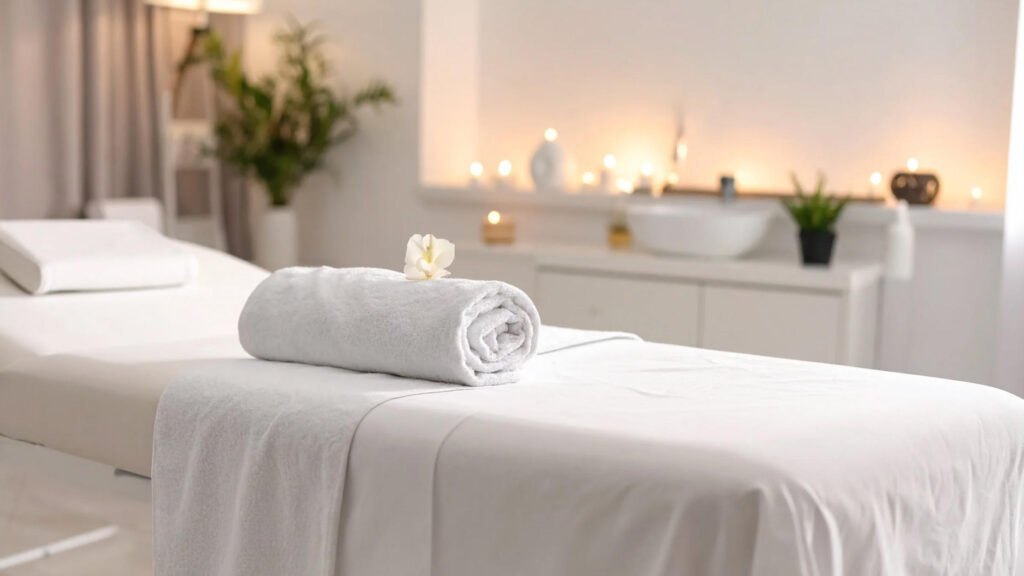 スパの白いベッド