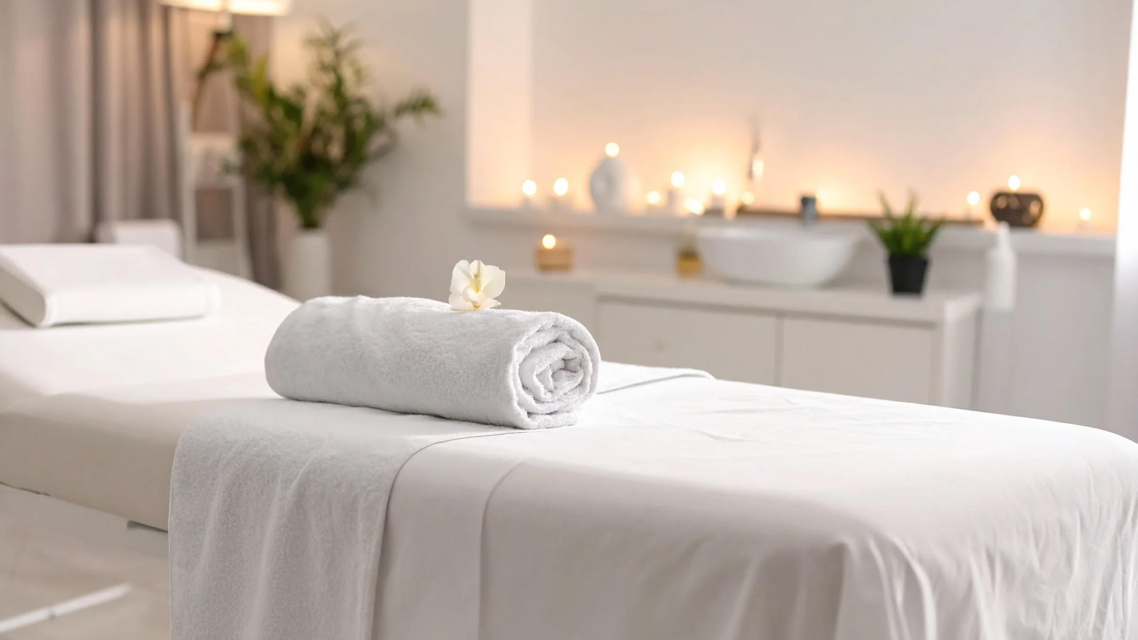 スパの白いベッド